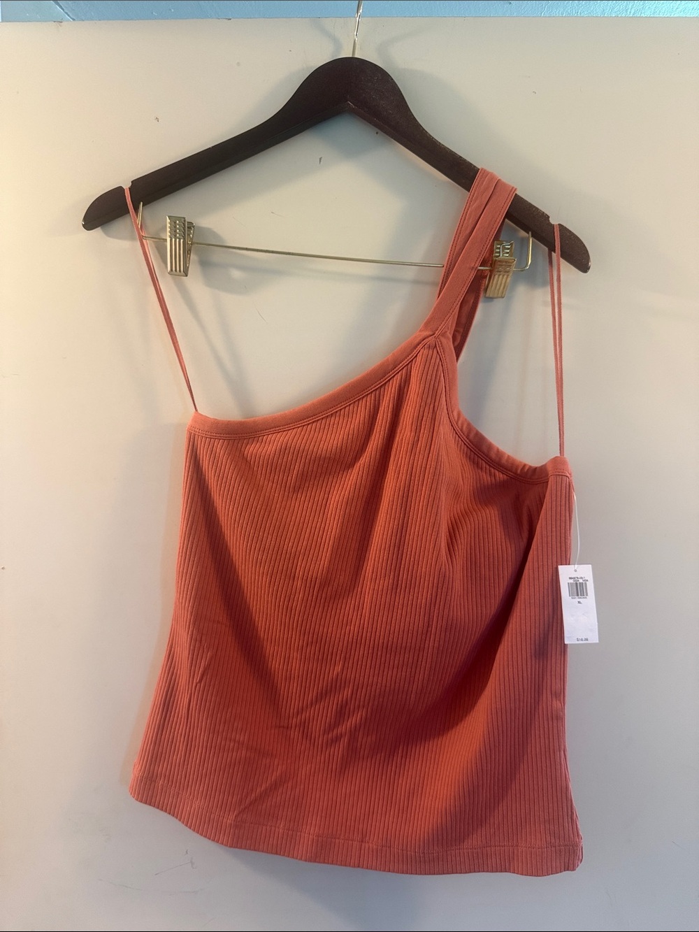 Old Navy Women’s Coral Orange One-Shoulder Ribbed Tank Sz Extra Large NWT